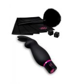 kit erotico de sex room, vibrador conejito, venda, plumero y dados eroticos